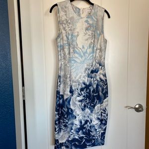 CK Blue white Floral sleeveless sheath Dress size 6